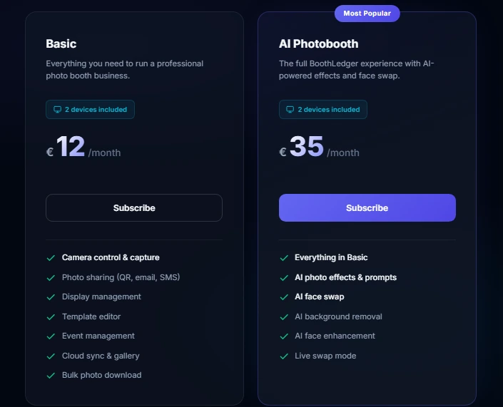 6. BoothLedger — Best for Professional AI Effects at the Lowest Monthly Price