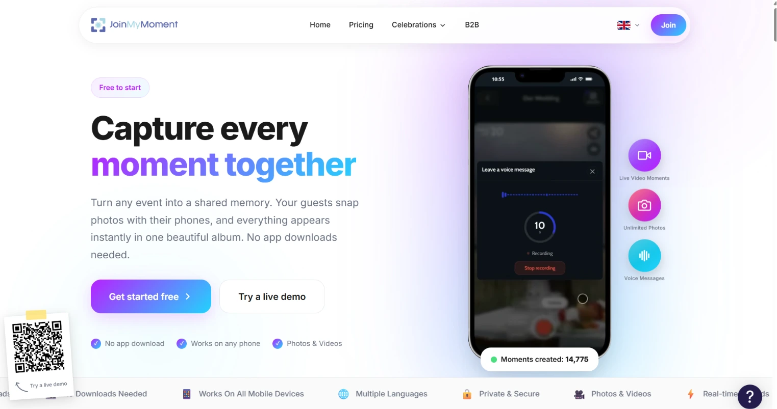 4. JoinMyMoment — Best Alternative for Multimedia Event Capture With Voice Messages and Video