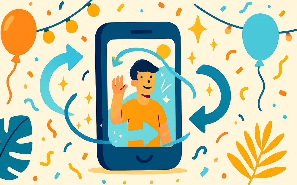 A phone showing a looping boomerang GIF with motion arrows