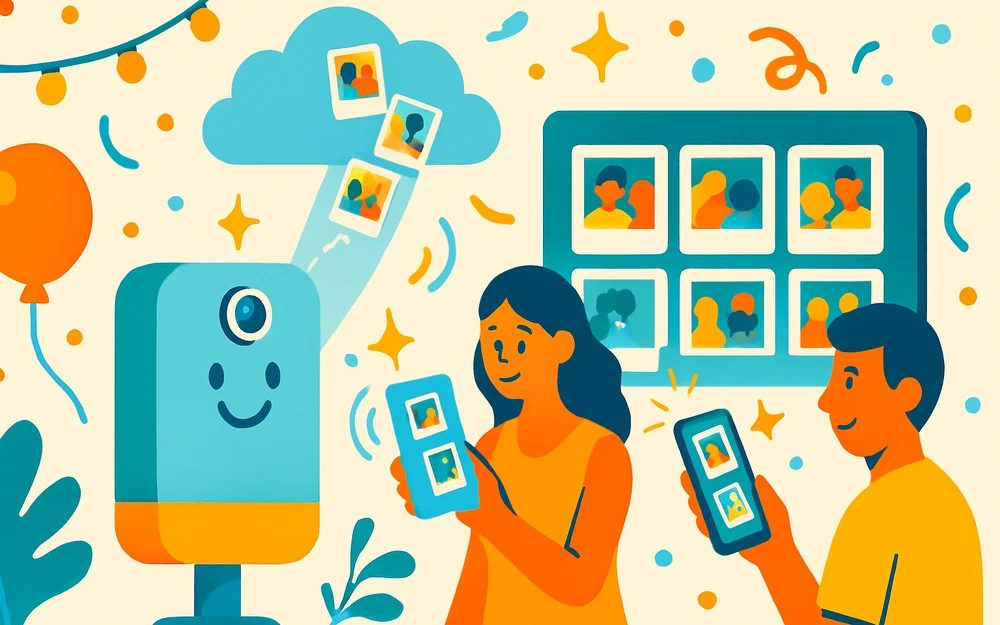 A photo booth streaming photos to a cloud gallery and phones