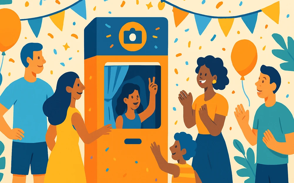 A photo booth drawing a crowd at a brand activation