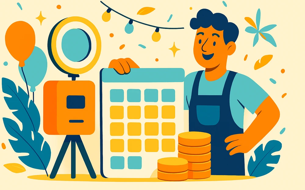 A photo booth operator with a fully booked rental calendar
