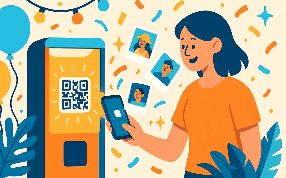 A guest scanning a QR code to grab their photo from a booth