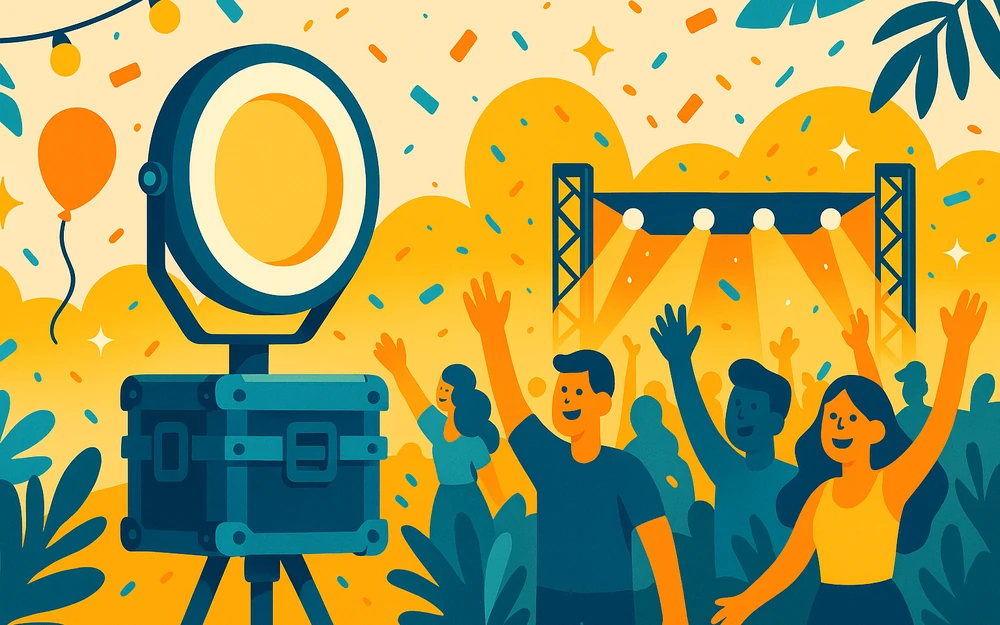 A ring-light photo station at an outdoor music festival