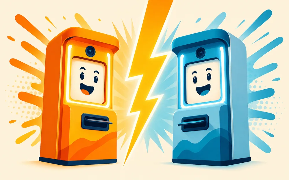 Two photo booth software logos squaring off