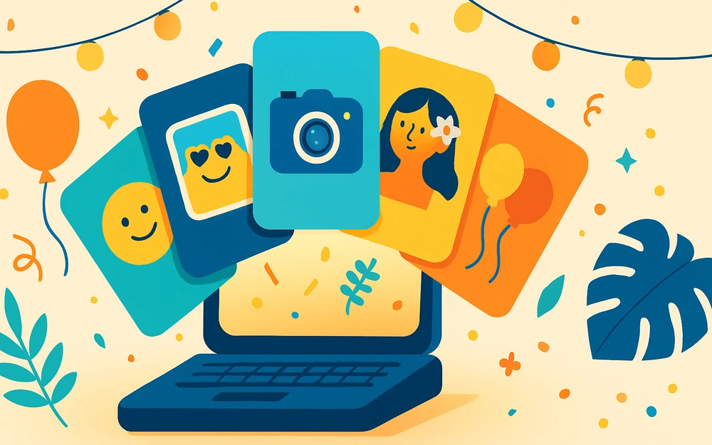 A fan of photo booth app screens shown as alternatives to Darkroom Booth