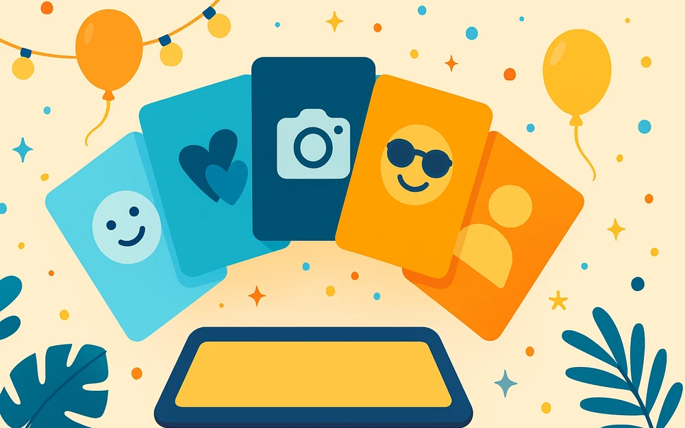 A fan of photo booth app screens shown as alternatives to LumaBooth