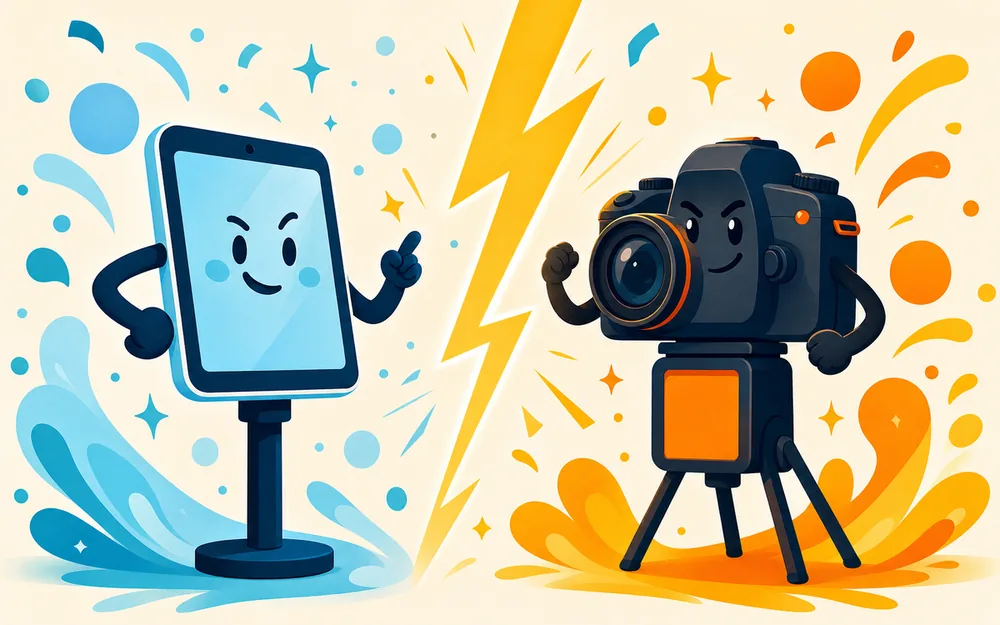 An iPad booth facing off against a DSLR booth