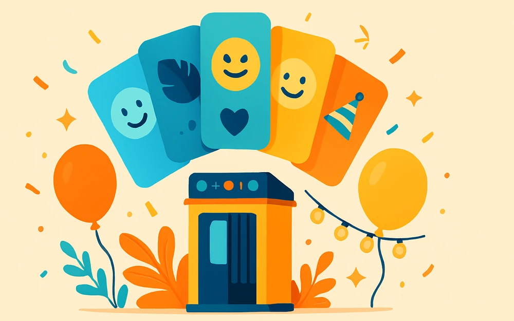 A fan of photo booth app screens shown as alternatives to Mini Photobooth