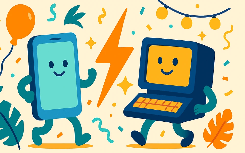 Two photo booth apps facing off across a versus bolt