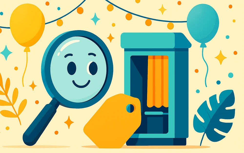 A magnifying glass inspecting a premium photo booth service