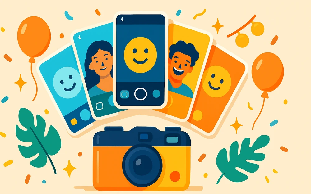 A fan of photo booth and camera app screens shown as alternatives to POV Camera