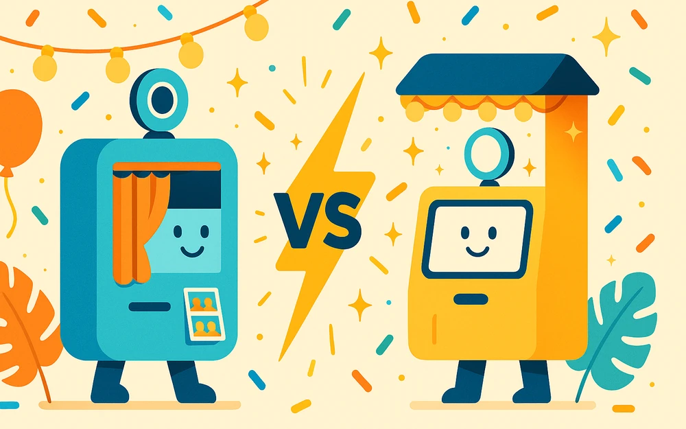 Two photo booth apps facing off across a versus bolt