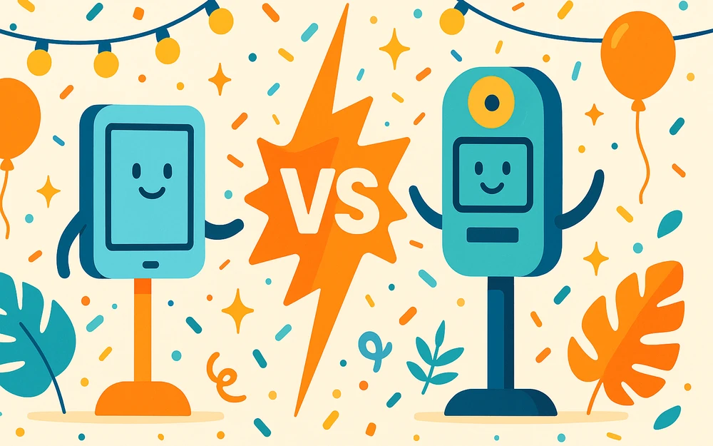 Two photo booth apps facing off across a versus bolt