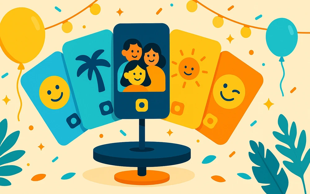 A fan of photo booth app screens shown as alternatives to Touchpix